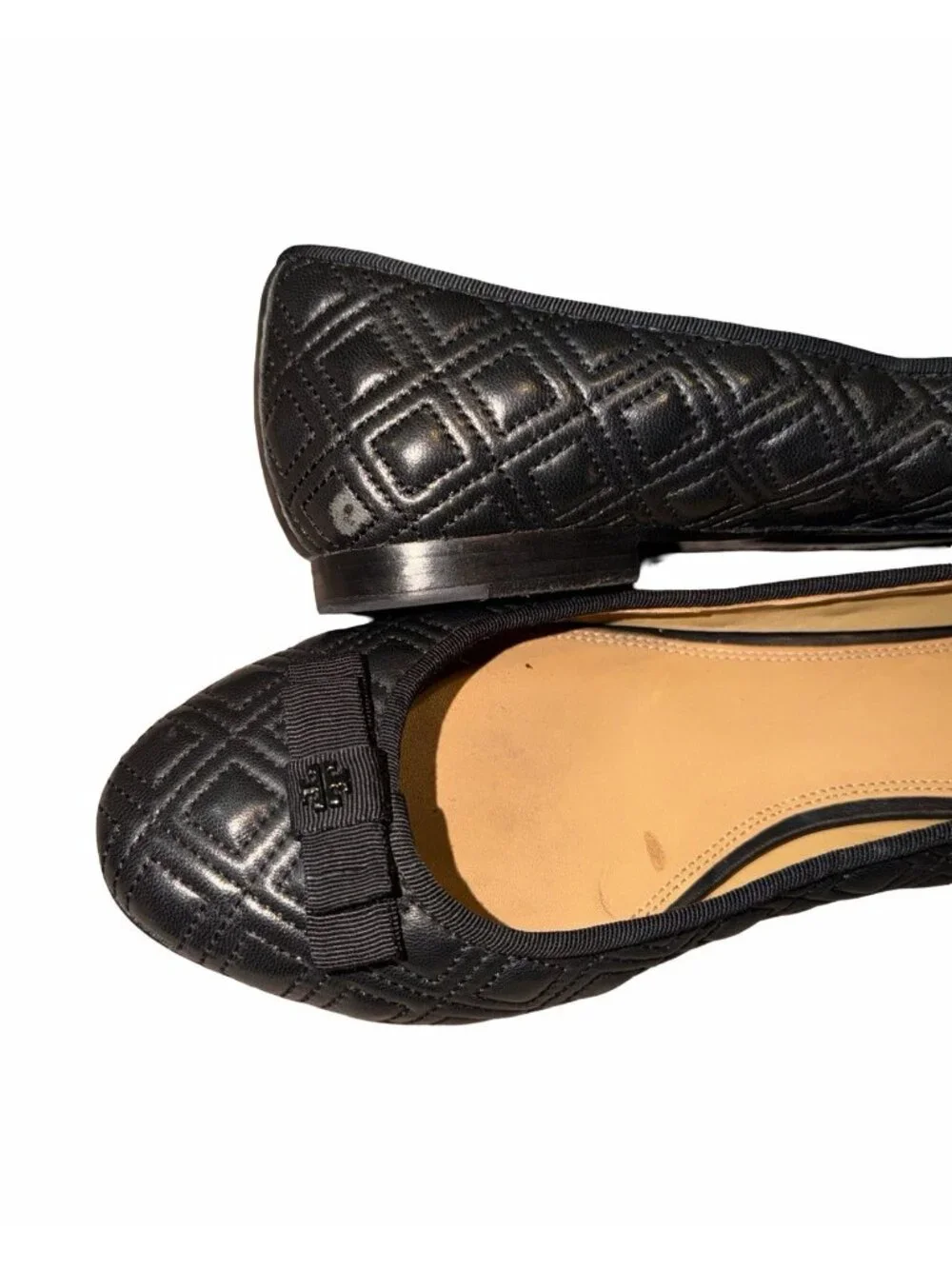 Tory Burch Marion Perfect Black Quilted Napa Leather Ballet Flat Shoes size 7.5